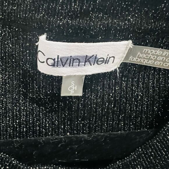 Calvin Klein Black Long Slleeve Metallic Shimmer Midi Sweater Dress Size Small - Picture 7 of 9
